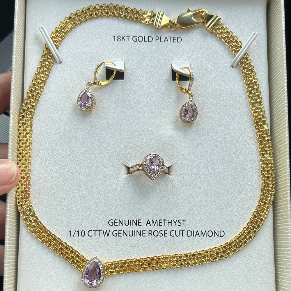 Victoria Townsend set 18KT Gold Plated Amethyst Jewelry Set ring size 7